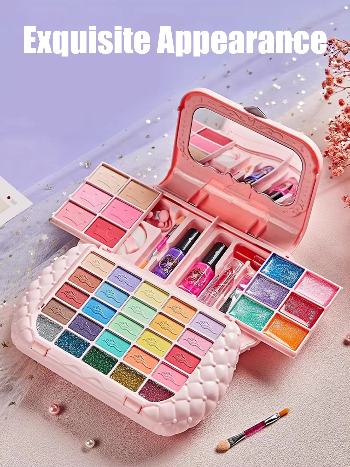 Kids Washable Makeup Kit – Pretend Play Cosmetic Set with Mirror, Non-Toxic & Safe, Perfect Birthday Gift for Girls