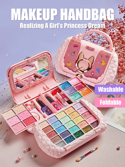 Kids Washable Makeup Kit – Pretend Play Cosmetic Set with Mirror, Non-Toxic & Safe, Perfect Birthday Gift for Girls