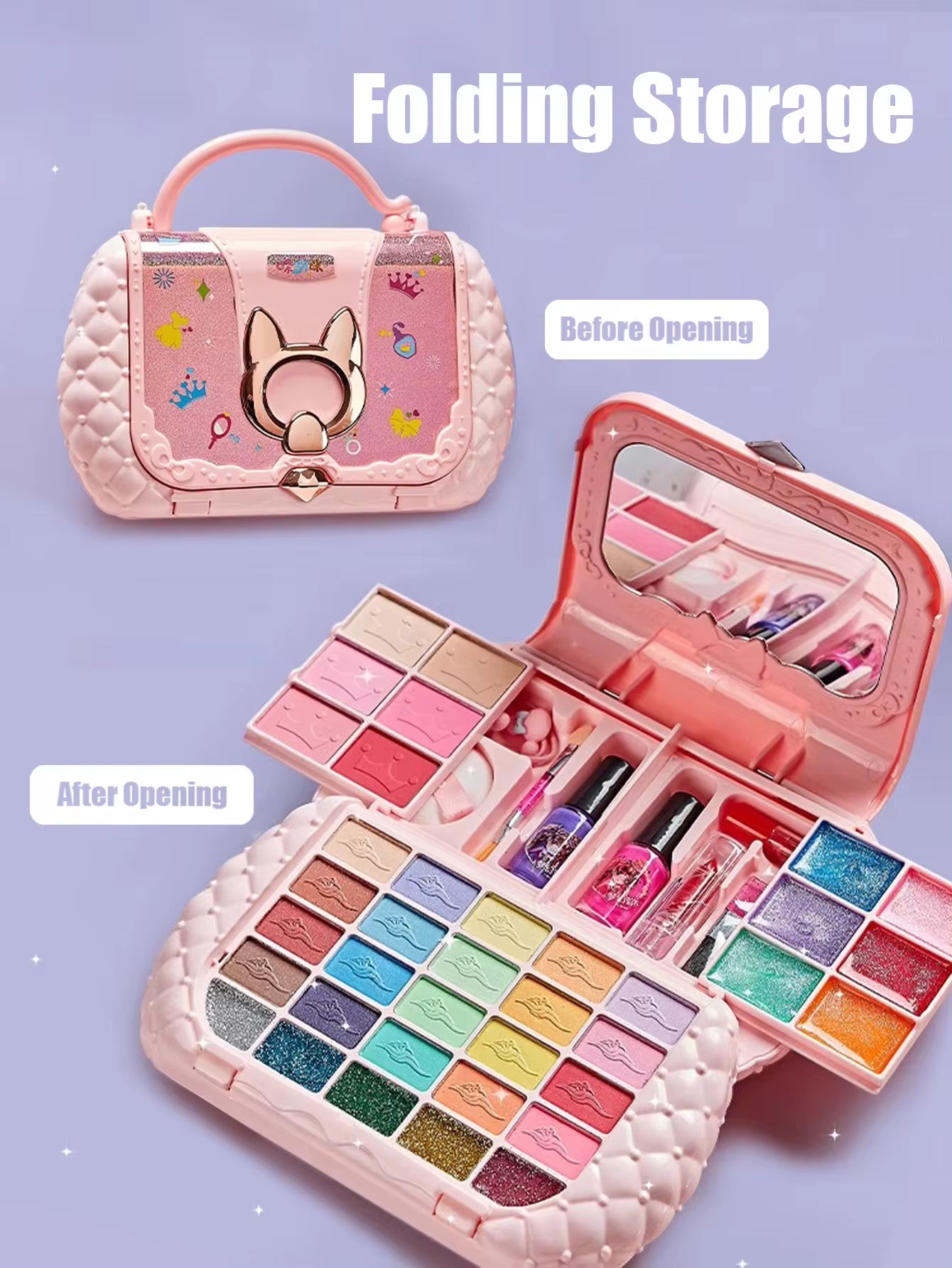 Kids Washable Makeup Kit – Pretend Play Cosmetic Set with Mirror, Non-Toxic & Safe, Perfect Birthday Gift for Girls